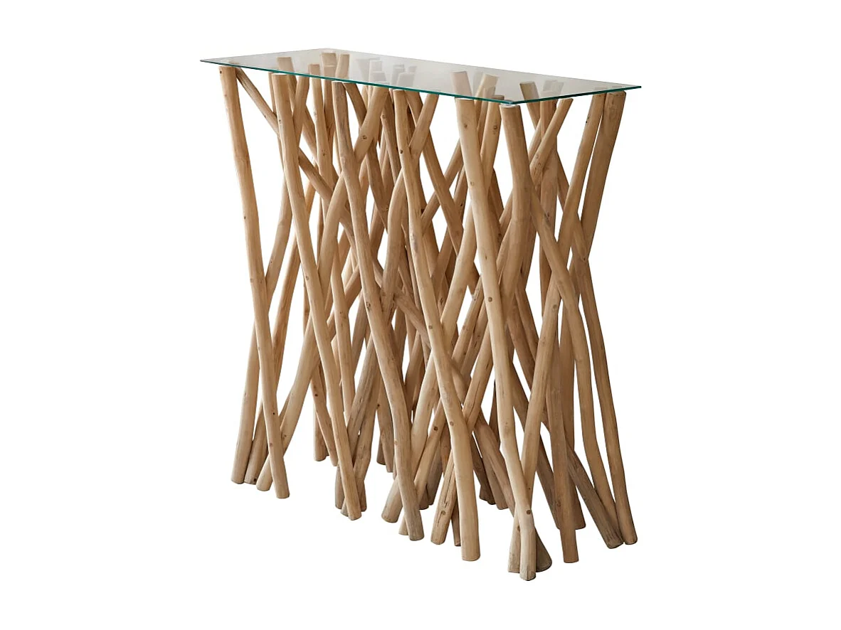 Consolle in legno di teak e vetro per ingresso o soggiorno