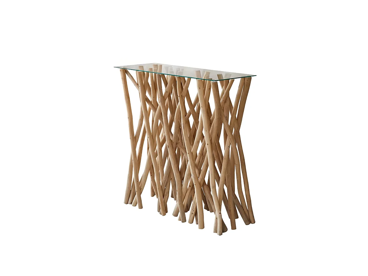 Consolle in legno di teak e vetro per ingresso o soggiorno