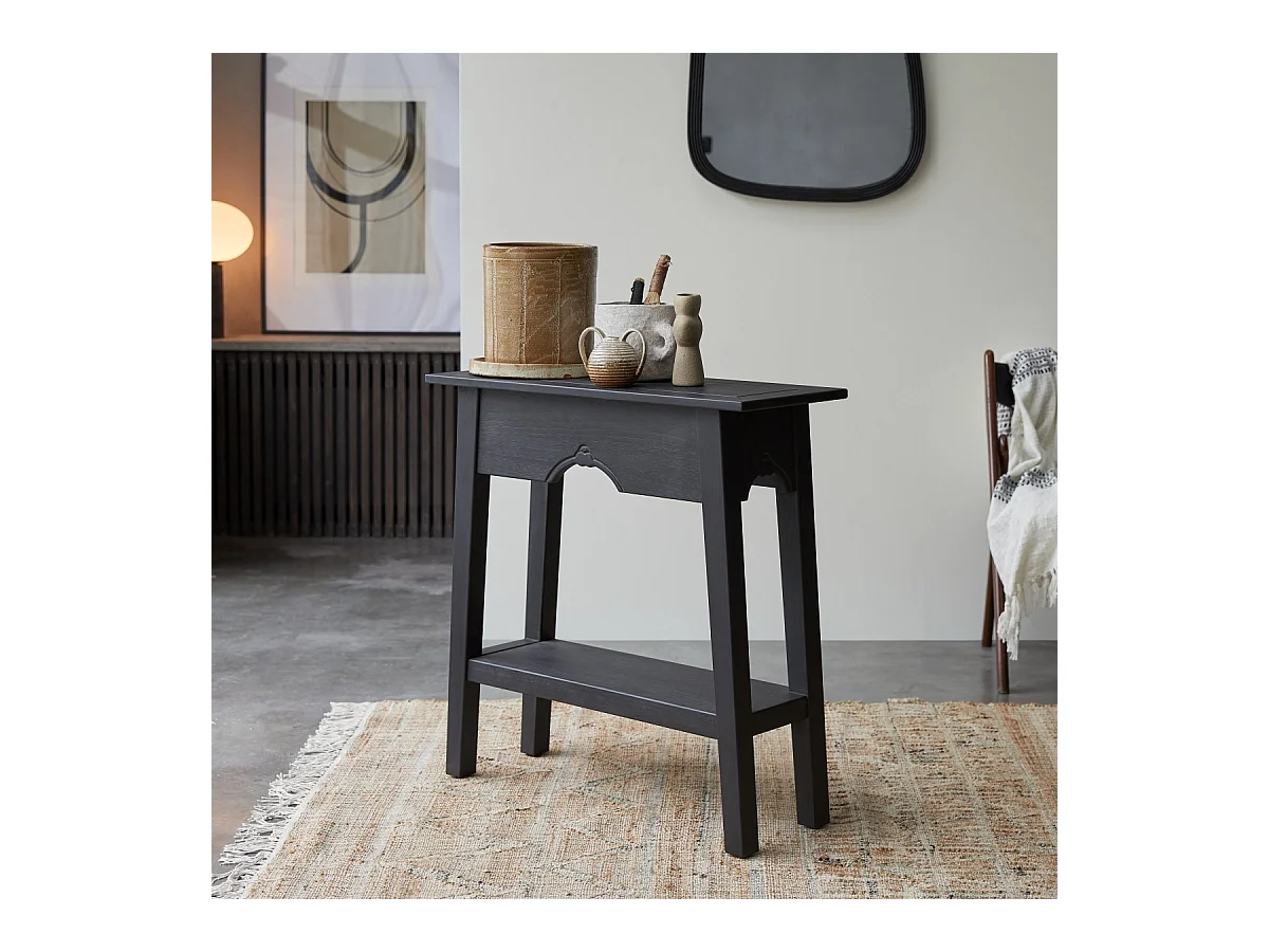 Konsole Thaki Black aus massivem Kiefernholz 80