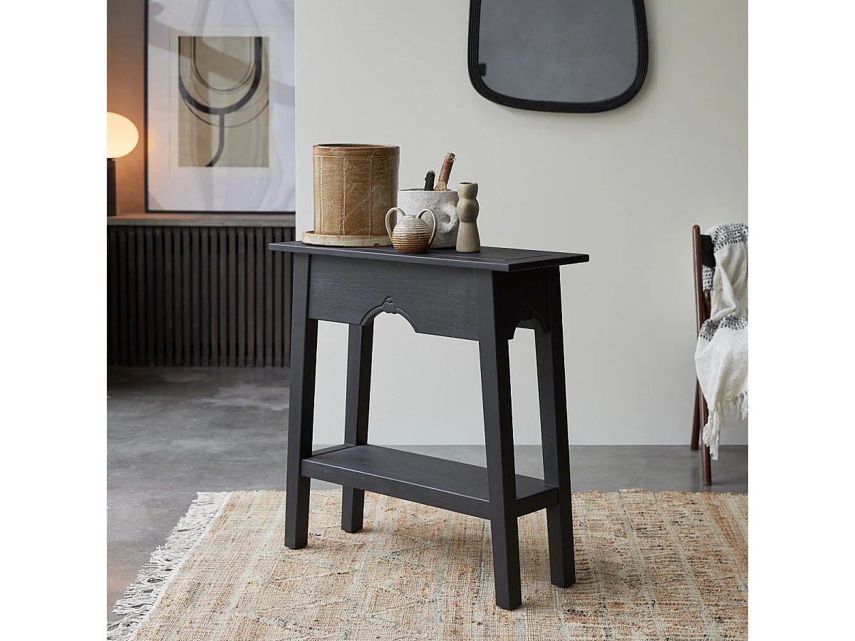 Konsole Thaki Black aus massivem Kiefernholz 80