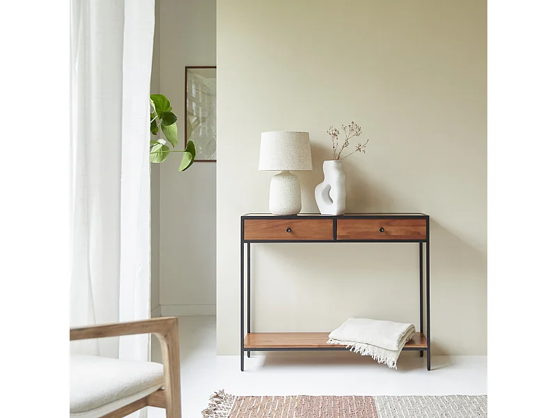 Consolle in metallo e legno  d'acacia 100 Agra