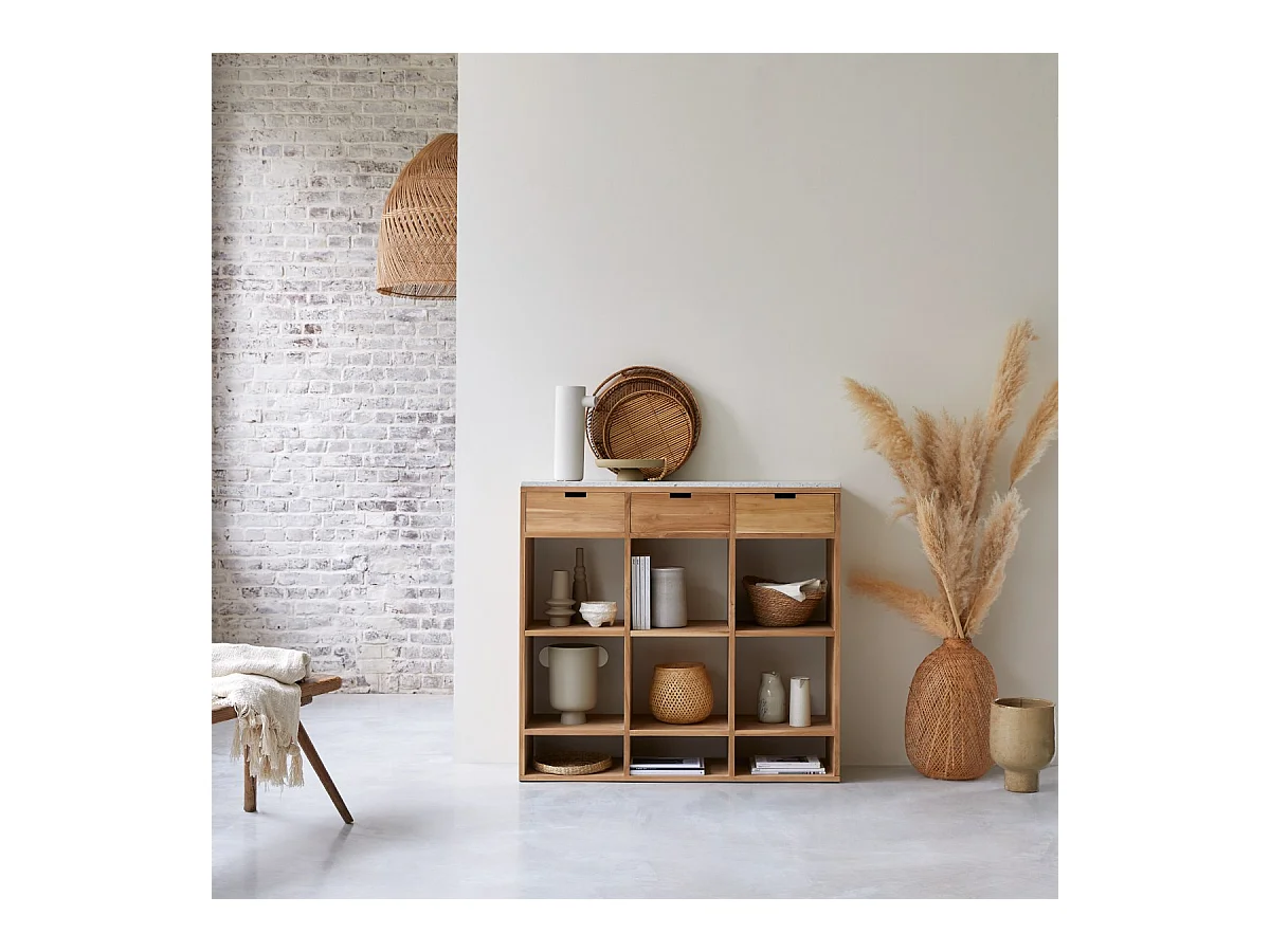 Consolle in legno di teak massello e terrazzo premium White Miho