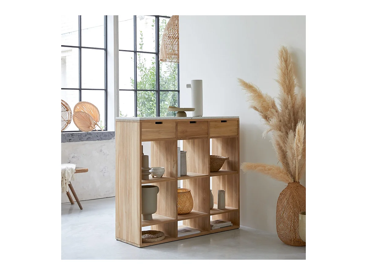 Consolle in legno di teak massello e terrazzo premium White Miho