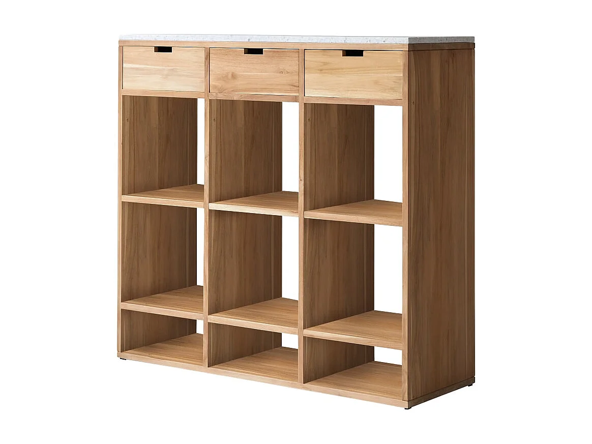 Consolle in legno di teak massello e terrazzo premium White Miho