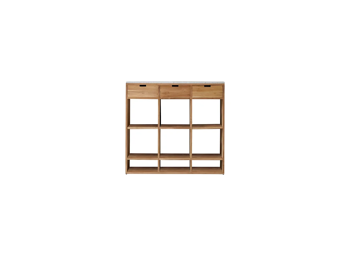 Konsole aus massivem Teakholz mit Premium-Terrazzo White Miho