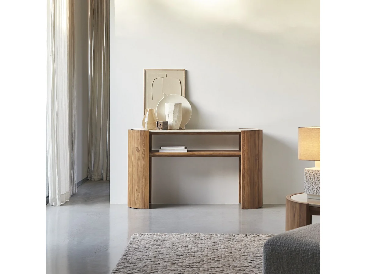 Console en bois de teck et Marbre140 Virgile