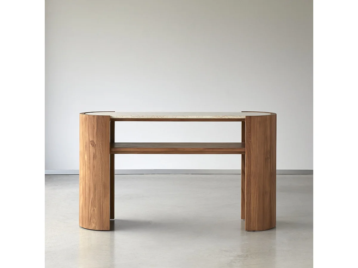 Console en bois de teck et Marbre140 Virgile