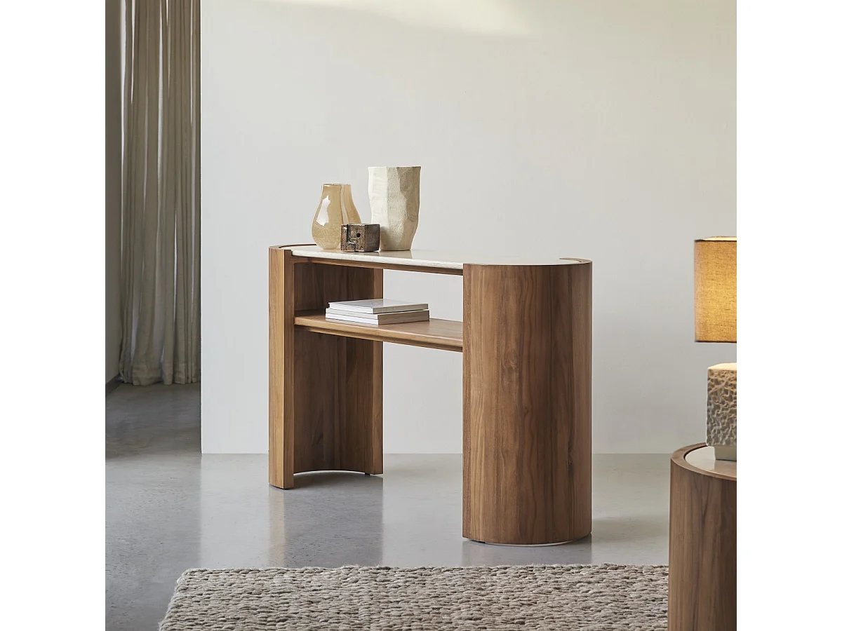 Console en bois de teck et Marbre140 Virgile