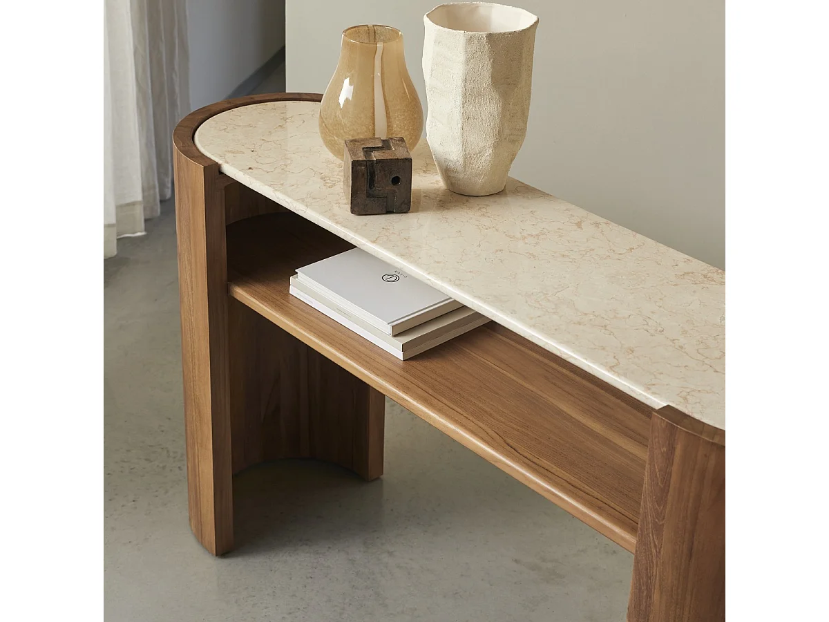 Console en bois de teck et Marbre140 Virgile