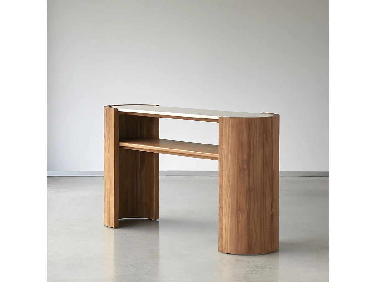 Console en bois de teck et Marbre140 Virgile