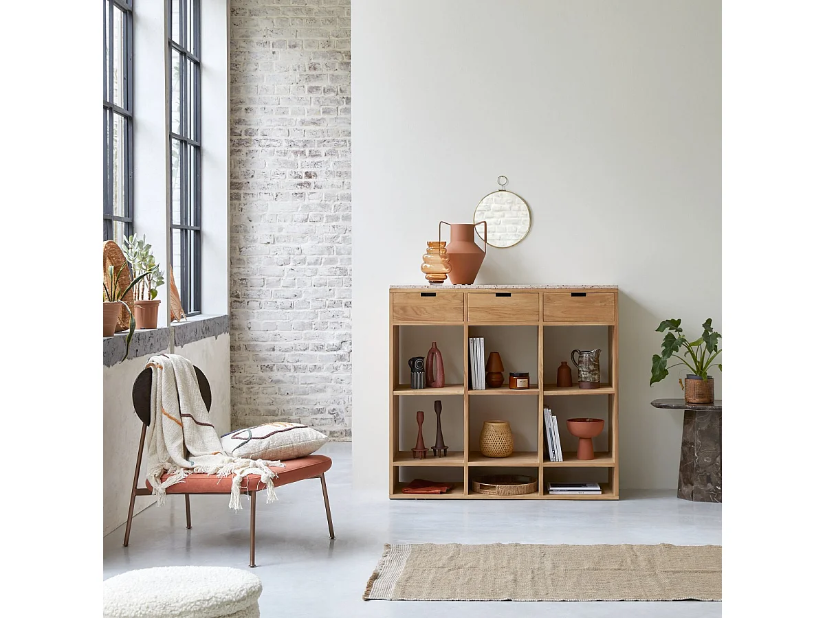 Consolle in legno di teak massello e terrazzo premium Pink Miho