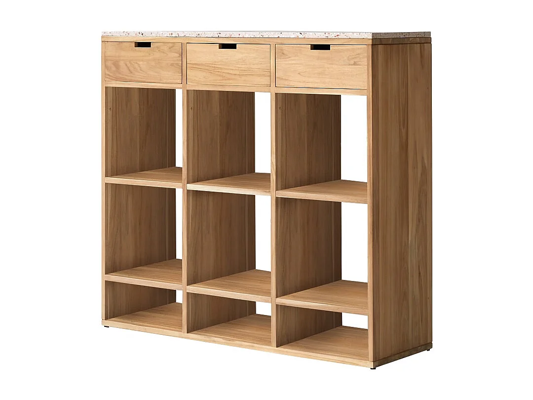 Consolle in legno di teak massello e terrazzo premium Pink Miho