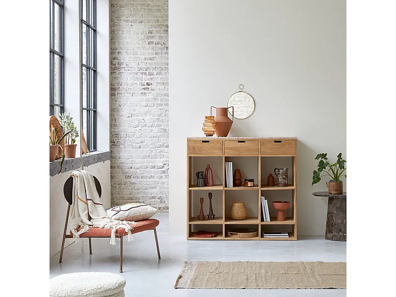 Consolle in legno di teak massello e terrazzo premium Pink Miho