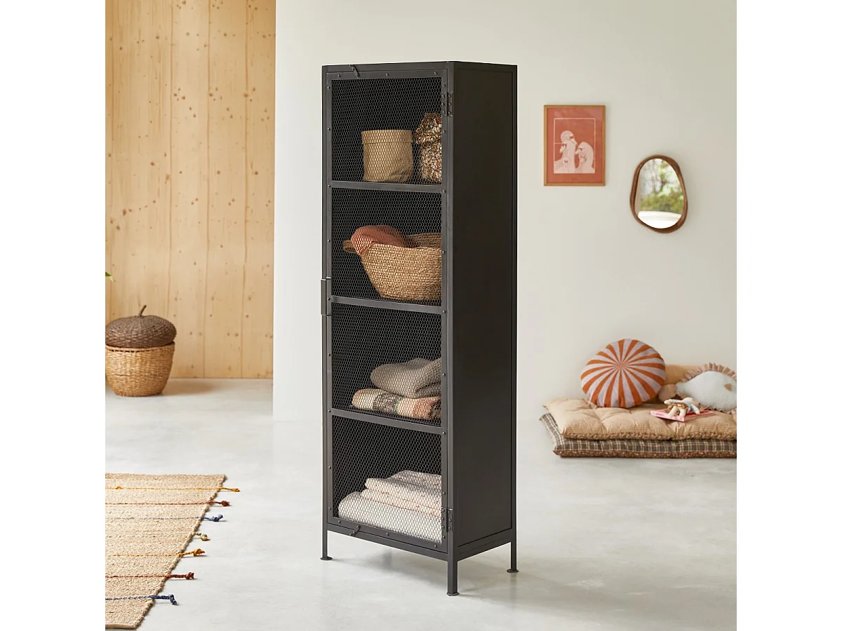 Kinderschrank Alma aus schwarzem Metall in Gitteroptik 175 cm
