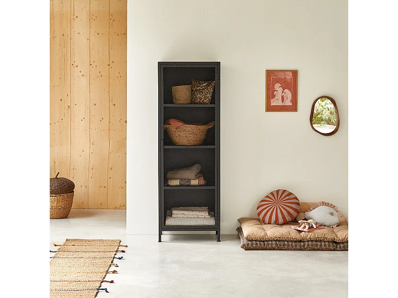Kinderschrank Alma aus schwarzem Metall in Gitteroptik 175 cm