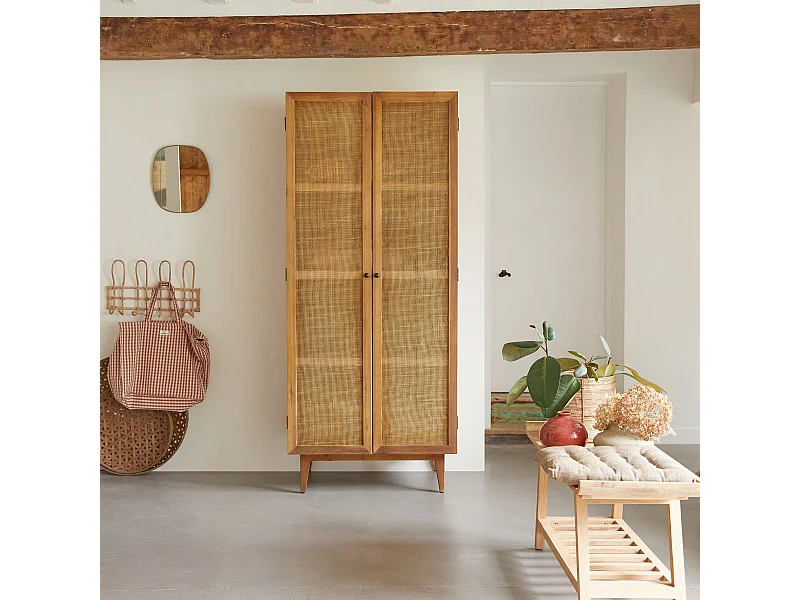 Aufbewahrungsschrank aus Pinienholz und Rattangeflecht 200 Ninon