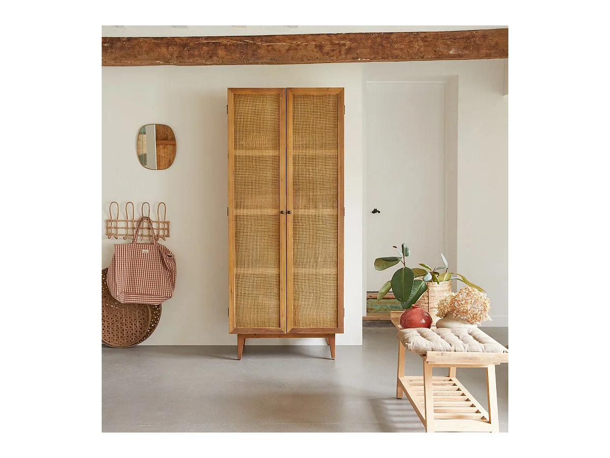 Aufbewahrungsschrank aus Pinienholz und Rattangeflecht 200 Ninon