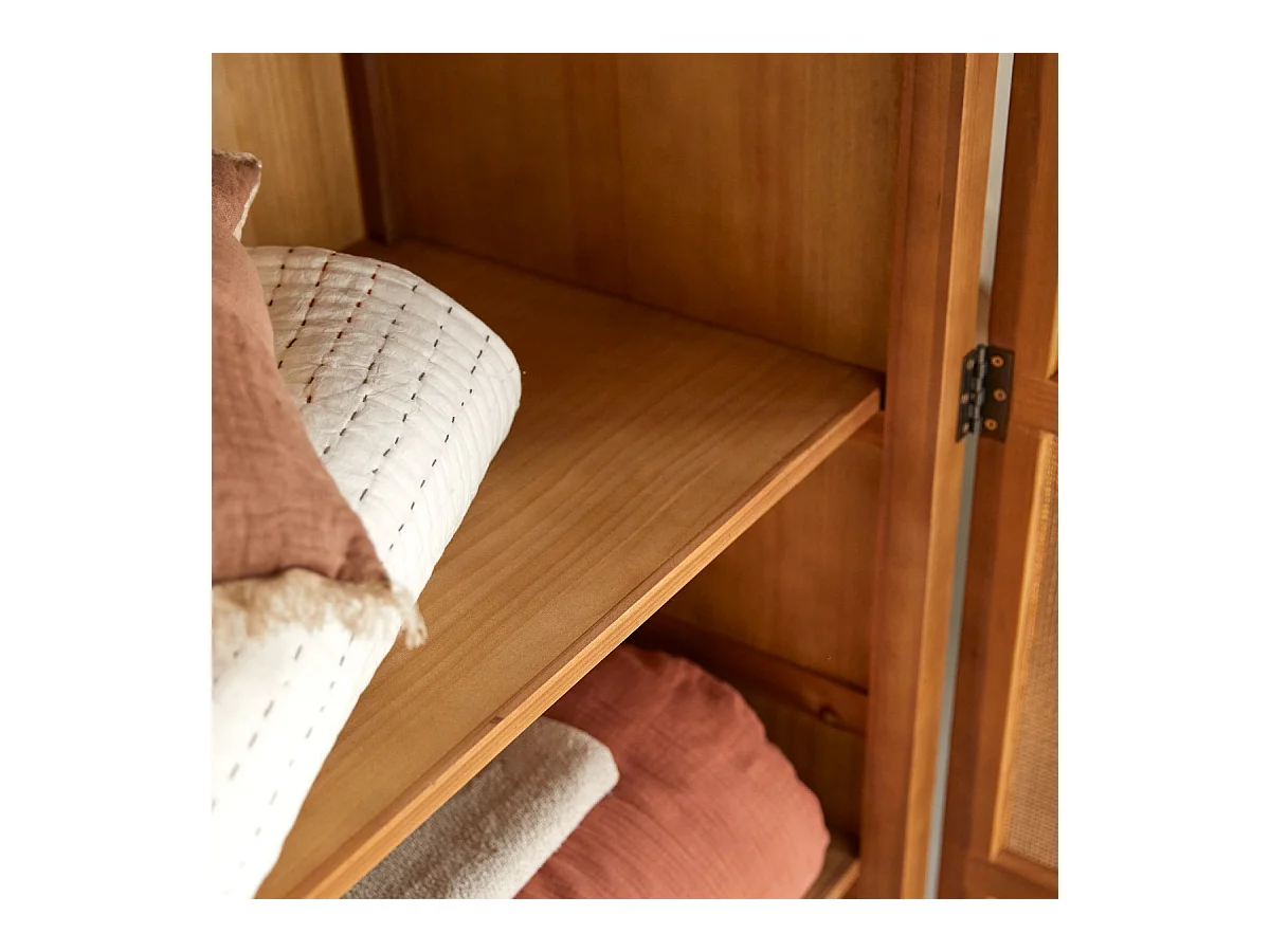 Aufbewahrungsschrank aus Pinienholz und Rattangeflecht 200 Ninon