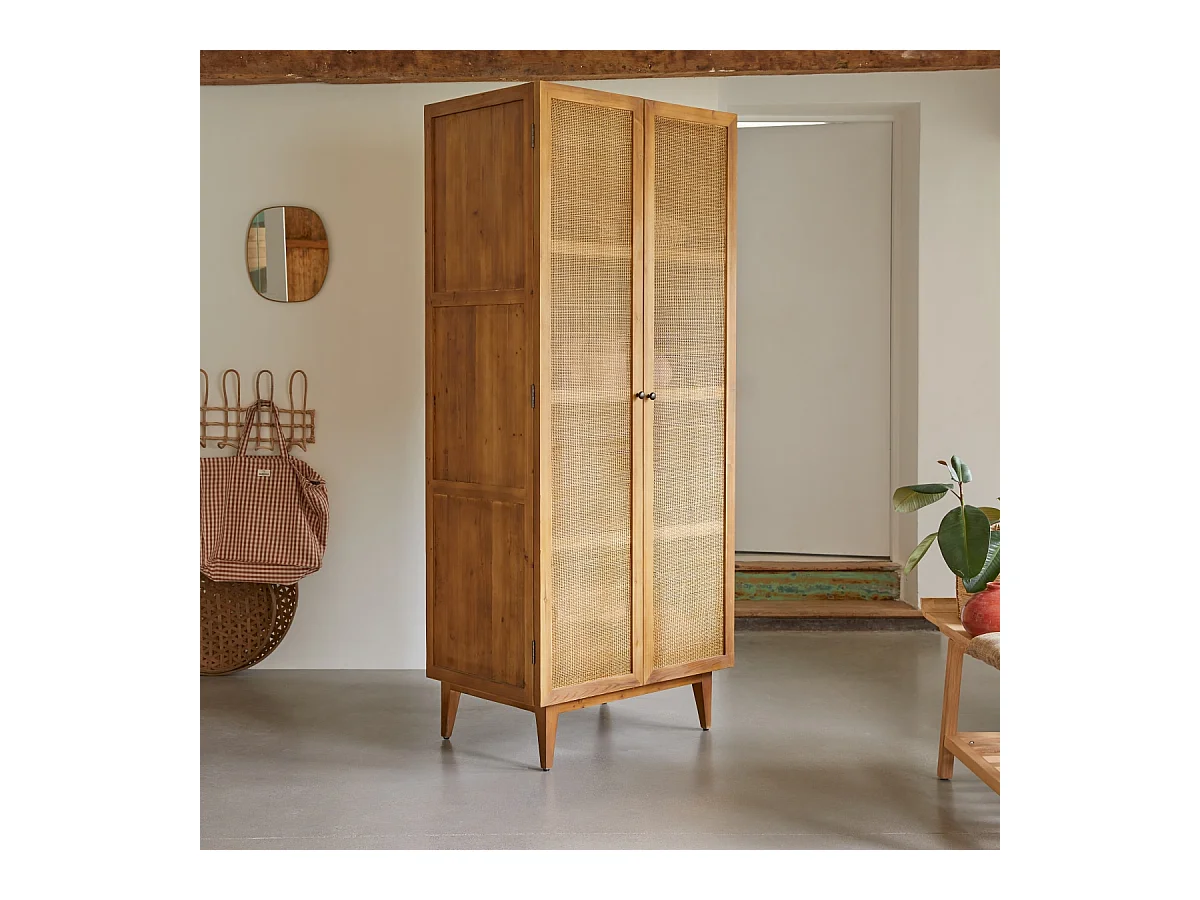 Aufbewahrungsschrank aus Pinienholz und Rattangeflecht 200 Ninon