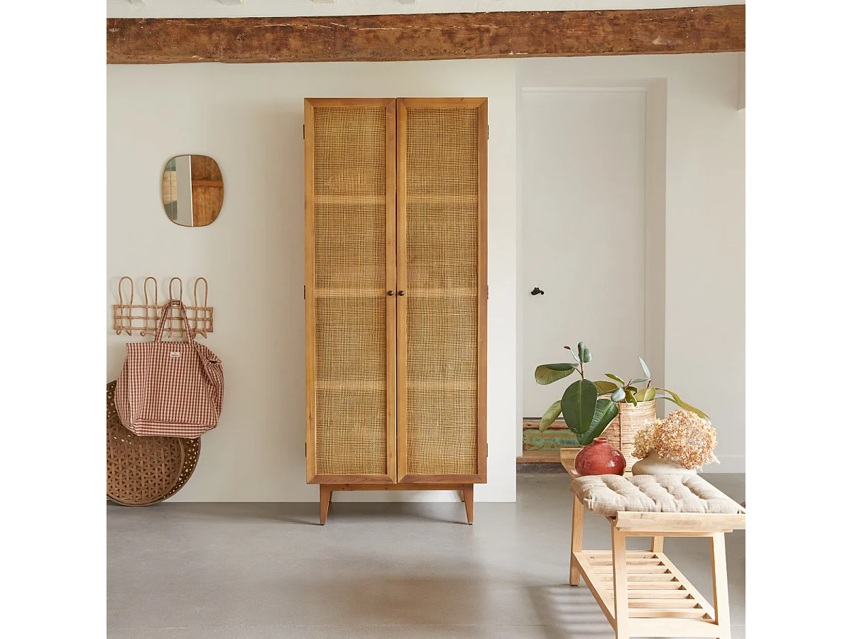 Aufbewahrungsschrank aus Pinienholz und Rattangeflecht 200 Ninon