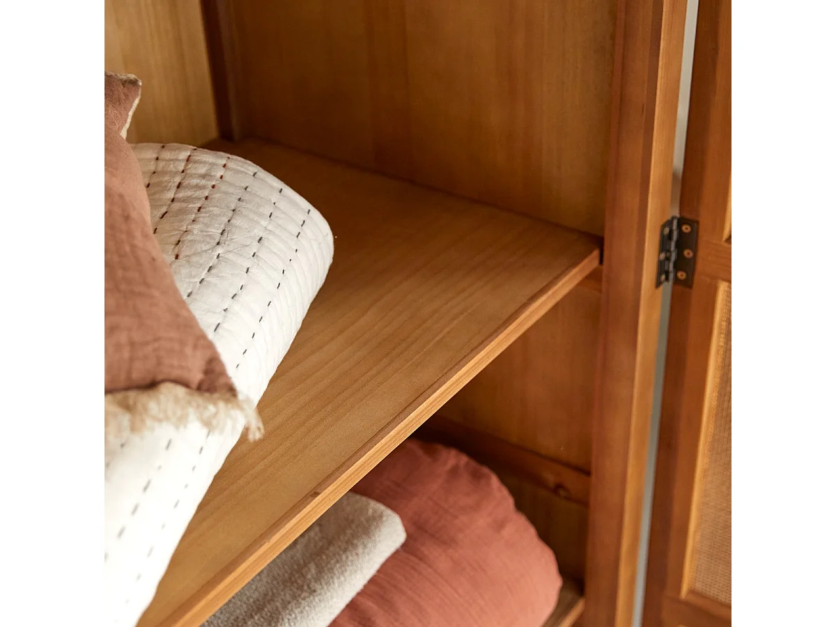 Aufbewahrungsschrank aus Pinienholz und Rattangeflecht 200 Ninon