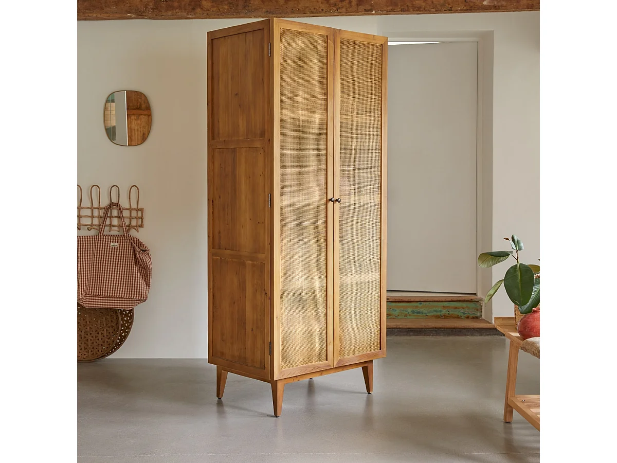 Aufbewahrungsschrank aus Pinienholz und Rattangeflecht 200 Ninon