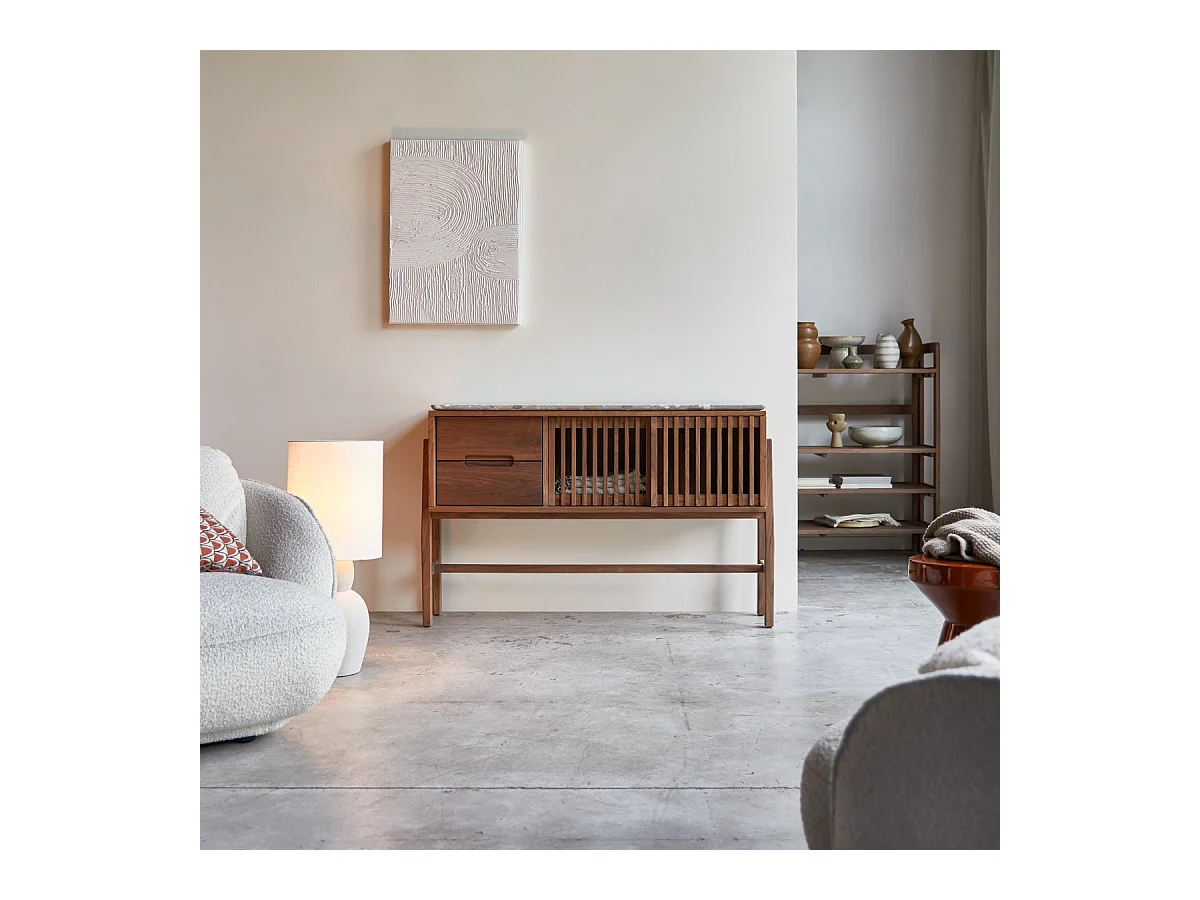 Konsole Isaure aus massivem Nussbaumholz und Premium-Terrazzo