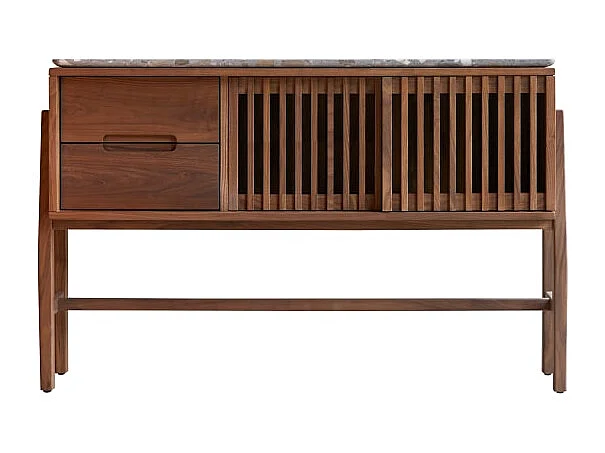 Console en bois de noyer massif et terrazzo premium Isaure