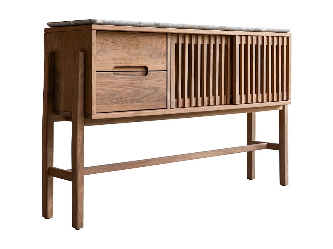 Console en bois de noyer massif et terrazzo premium Isaure
