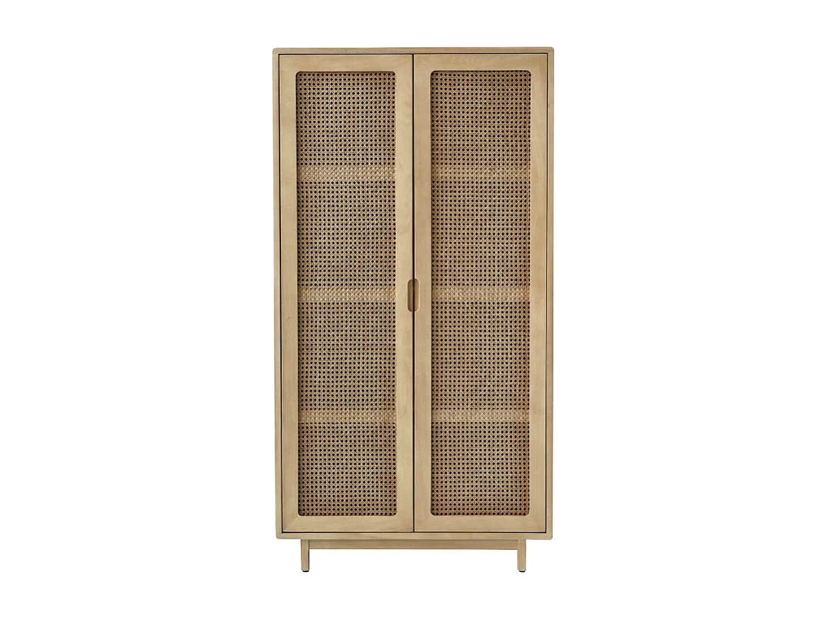 Schrank Luis aus massivem Ulmenholz und Rattangeflecht