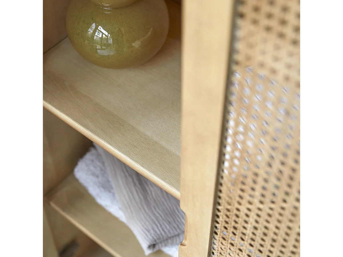 Schrank Luis aus massivem Ulmenholz und Rattangeflecht