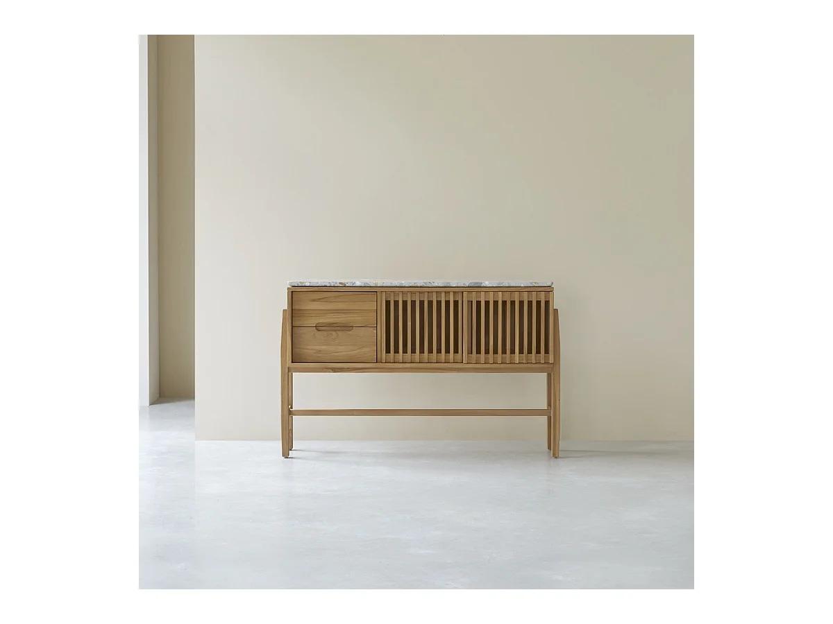 Console en bois de teck massif et terrazzo premium Isaure