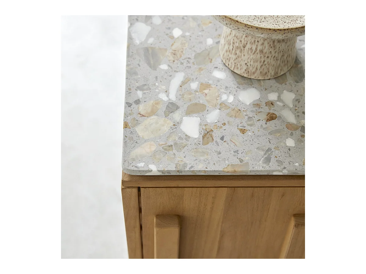 Console en bois de teck massif et terrazzo premium Isaure