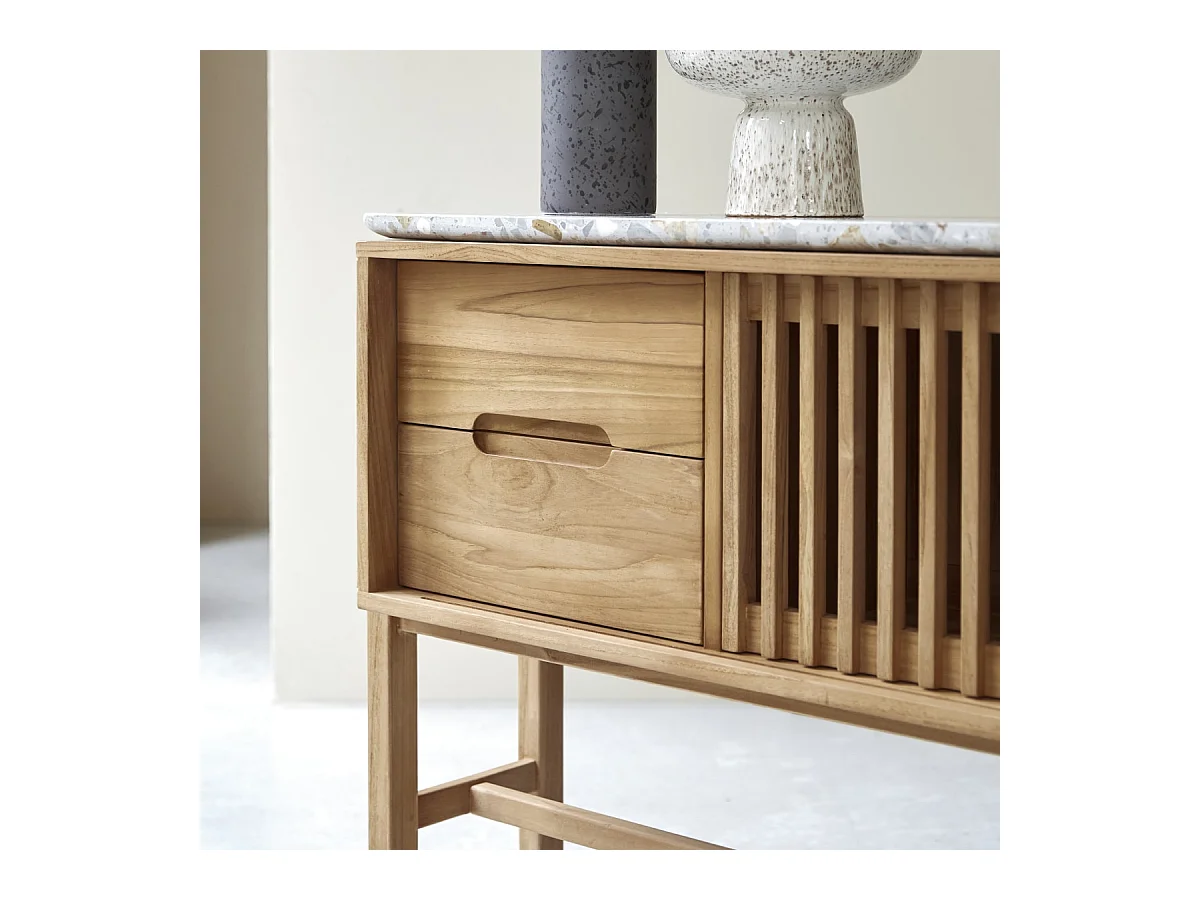Console en bois de teck massif et terrazzo premium Isaure