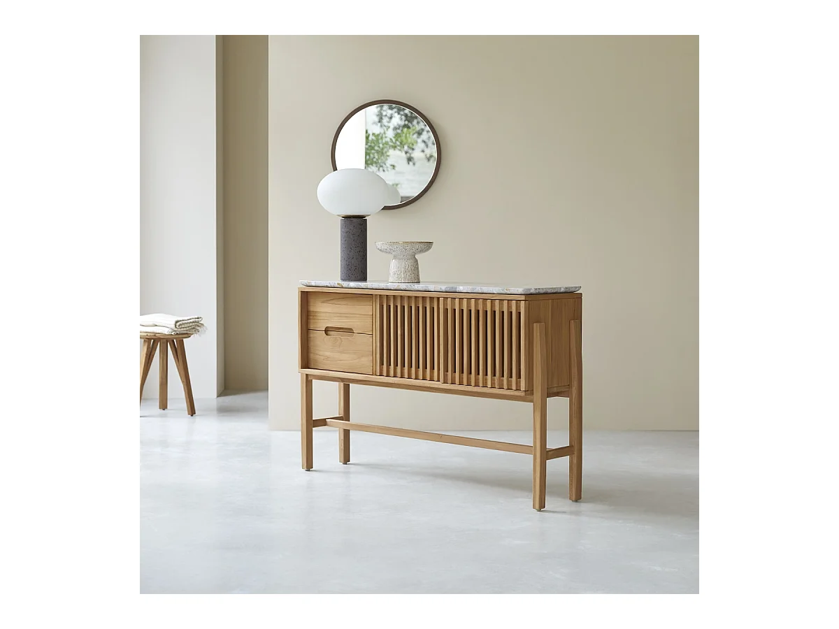 Console en bois de teck massif et terrazzo premium Isaure