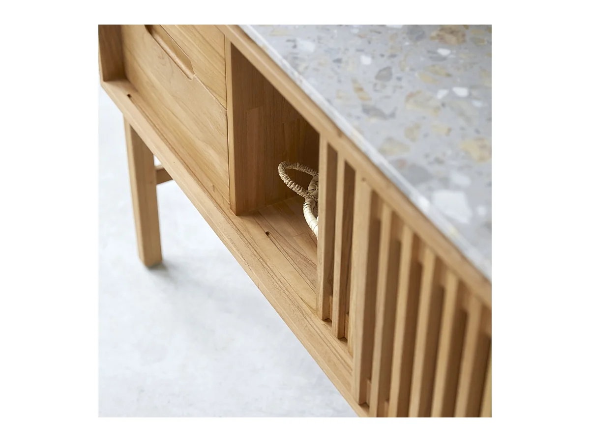 Console en bois de teck massif et terrazzo premium Isaure