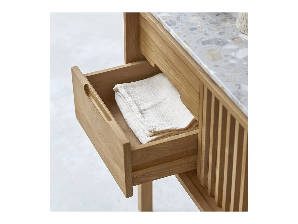 Console en bois de teck massif et terrazzo premium Isaure