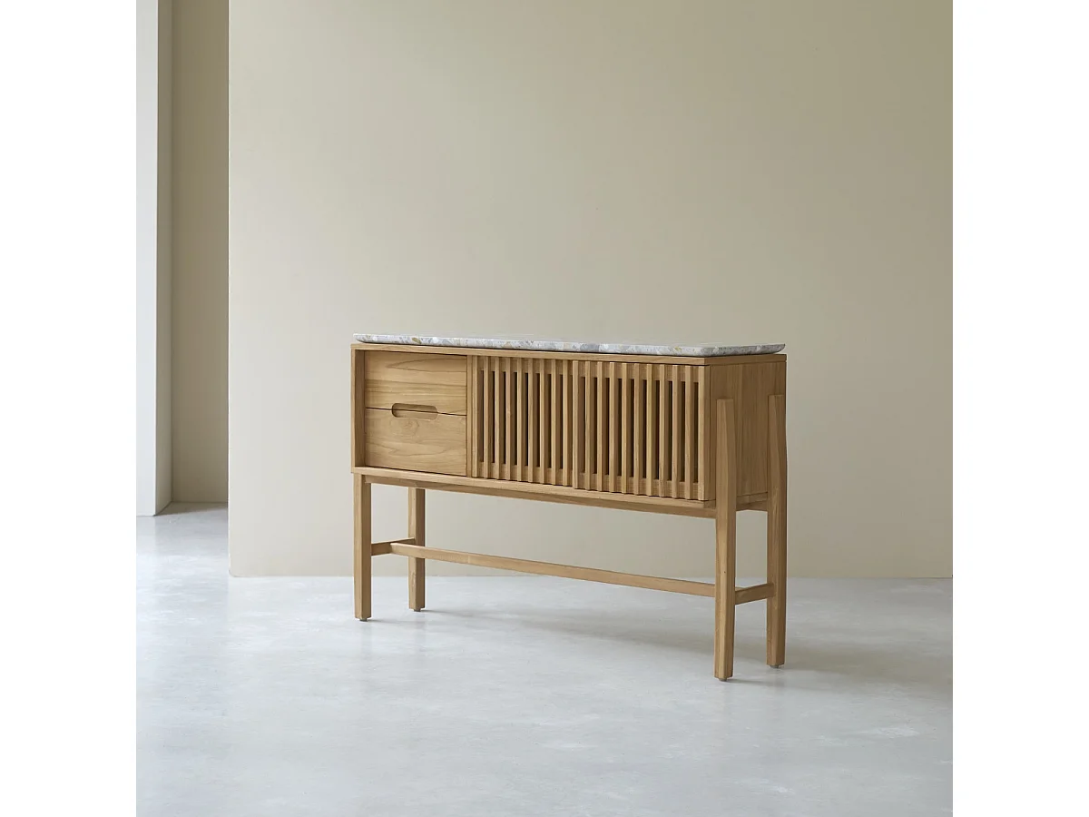 Console en bois de teck massif et terrazzo premium Isaure