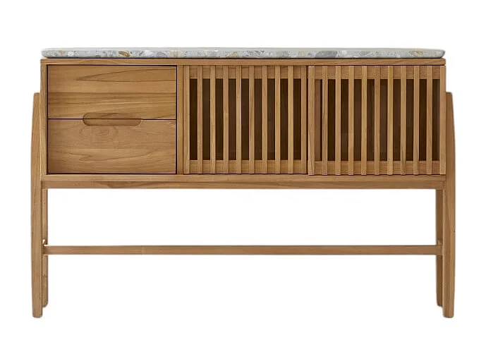 Console en bois de teck massif et terrazzo premium Isaure