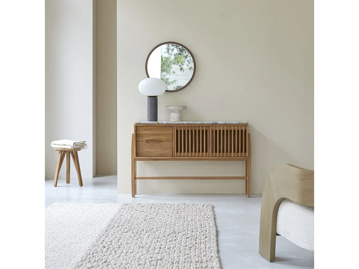 Konsole aus massivem Teakholz und Premium-Terrazzo