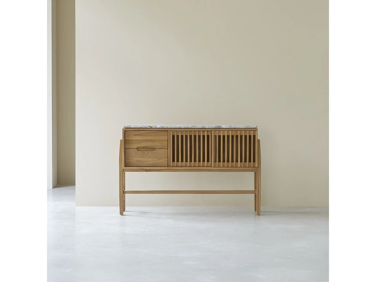 Konsole aus massivem Teakholz und Premium-Terrazzo