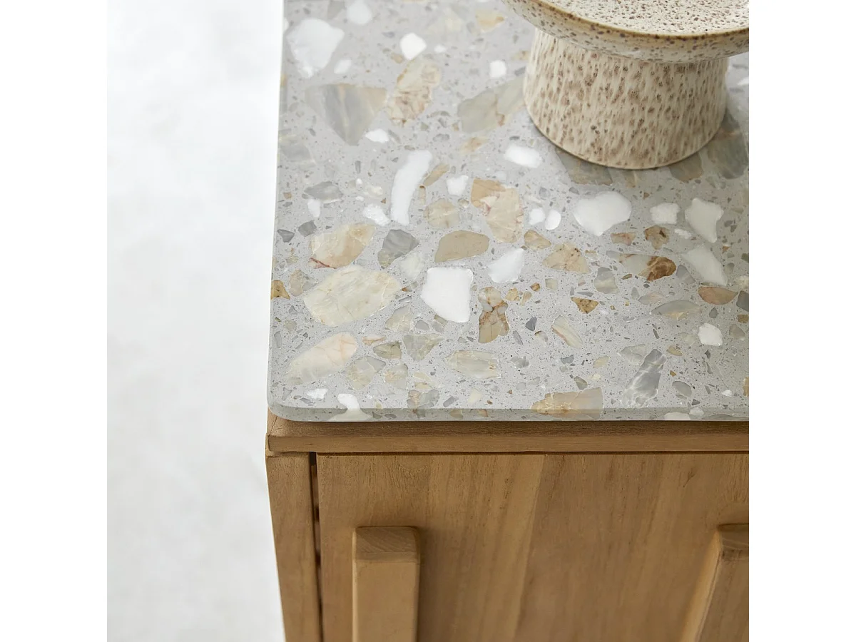 Konsole aus massivem Teakholz und Premium-Terrazzo