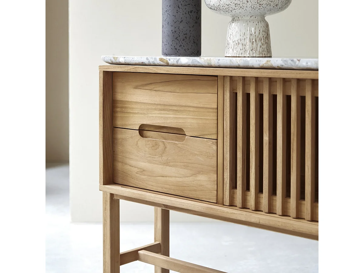 Konsole aus massivem Teakholz und Premium-Terrazzo