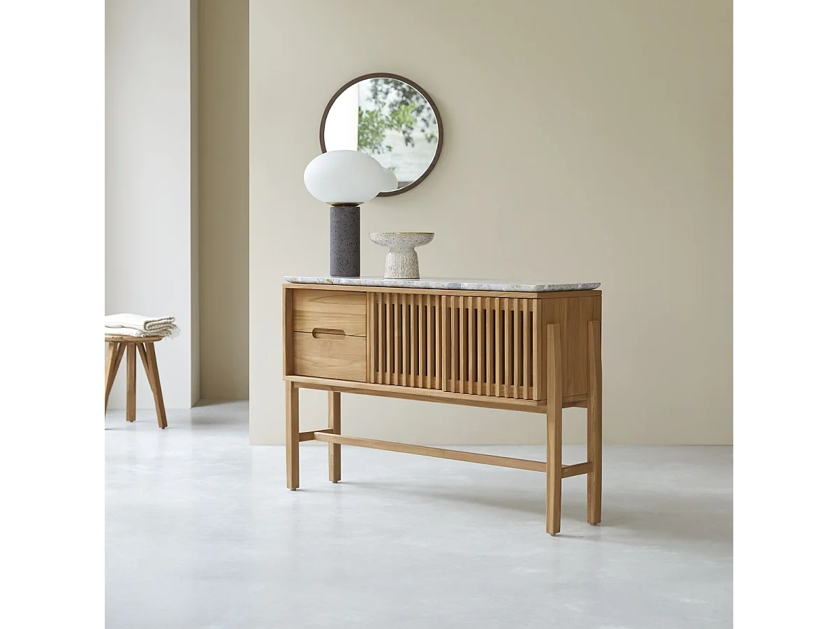 Konsole aus massivem Teakholz und Premium-Terrazzo