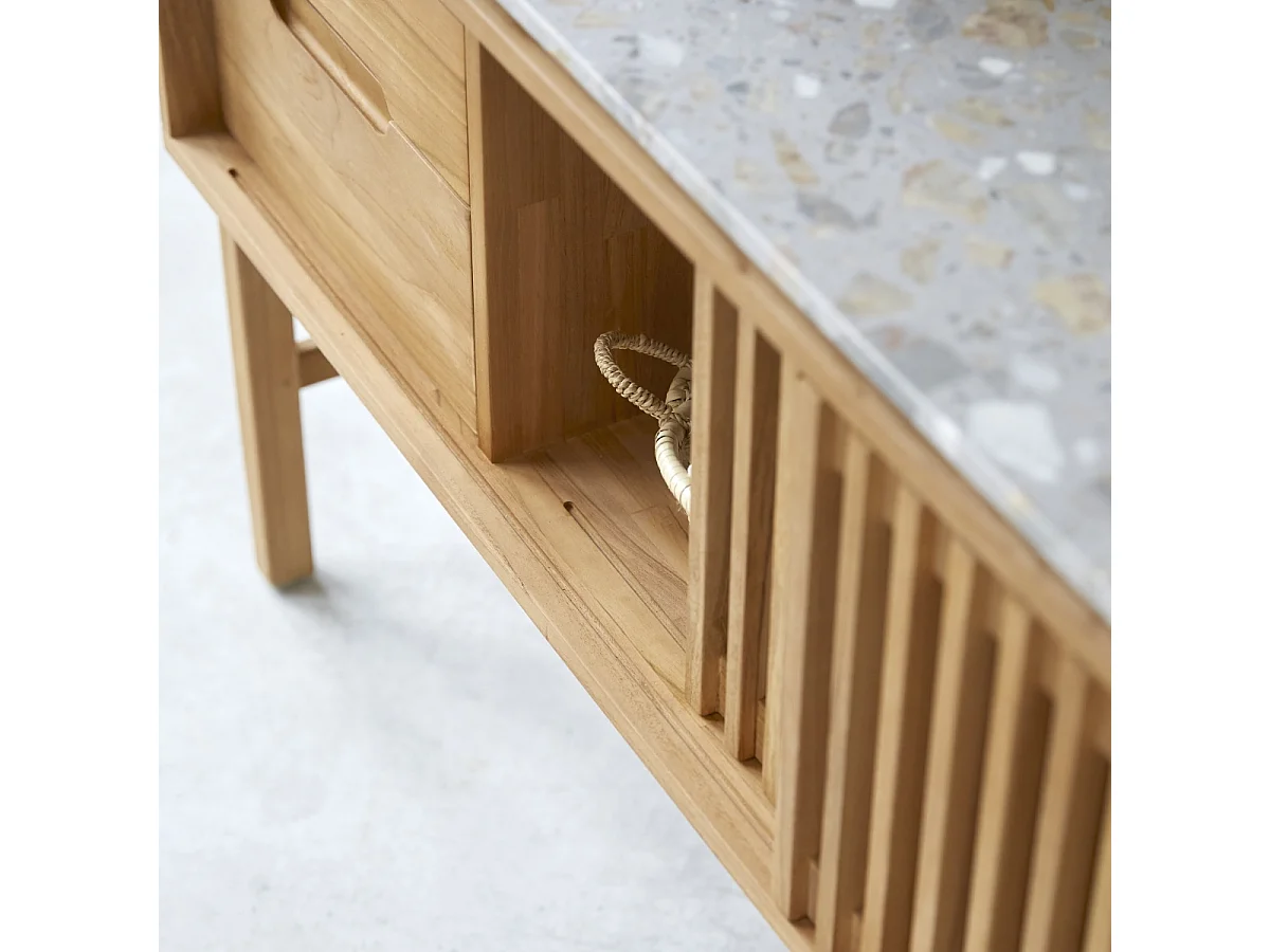 Konsole aus massivem Teakholz und Premium-Terrazzo