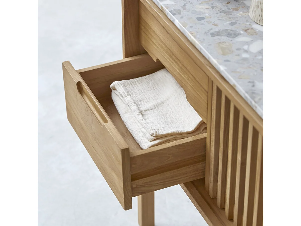 Konsole aus massivem Teakholz und Premium-Terrazzo