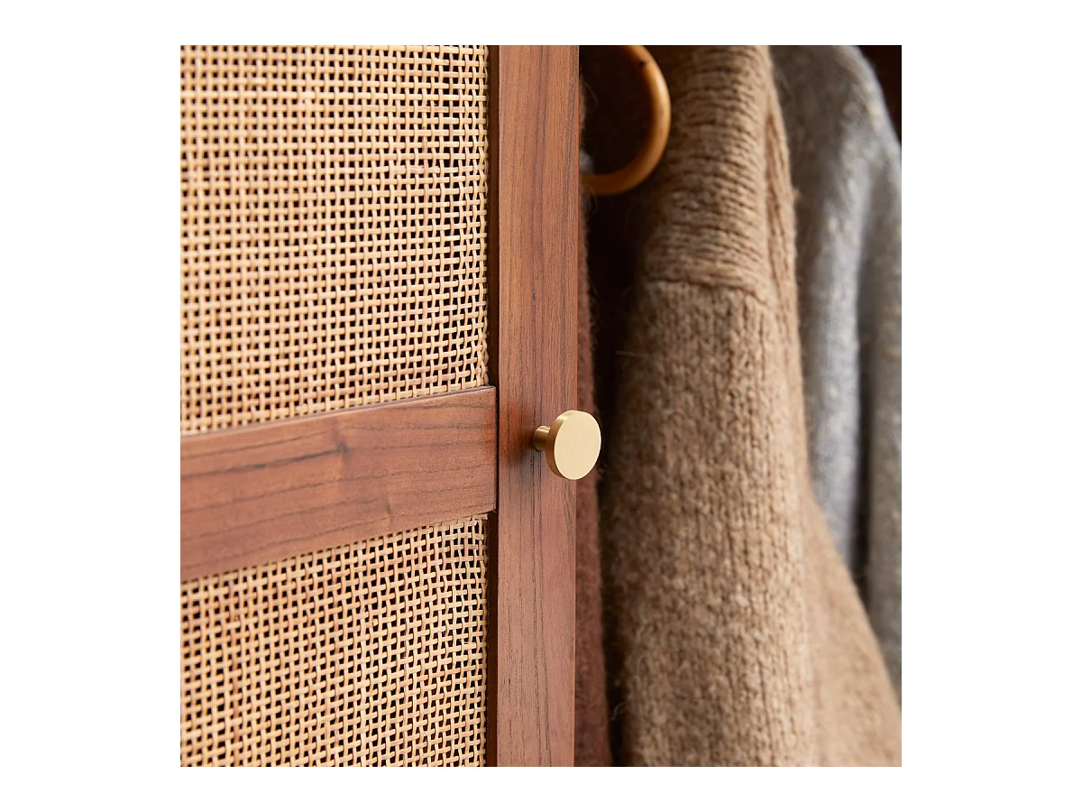 Armoire de rangement en bois d'orme et cannage Lisbeth