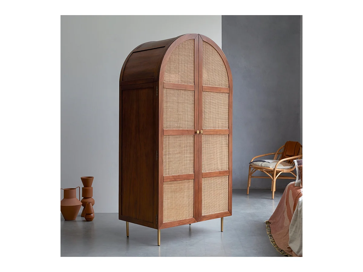 Armoire de rangement en bois d'orme et cannage Lisbeth