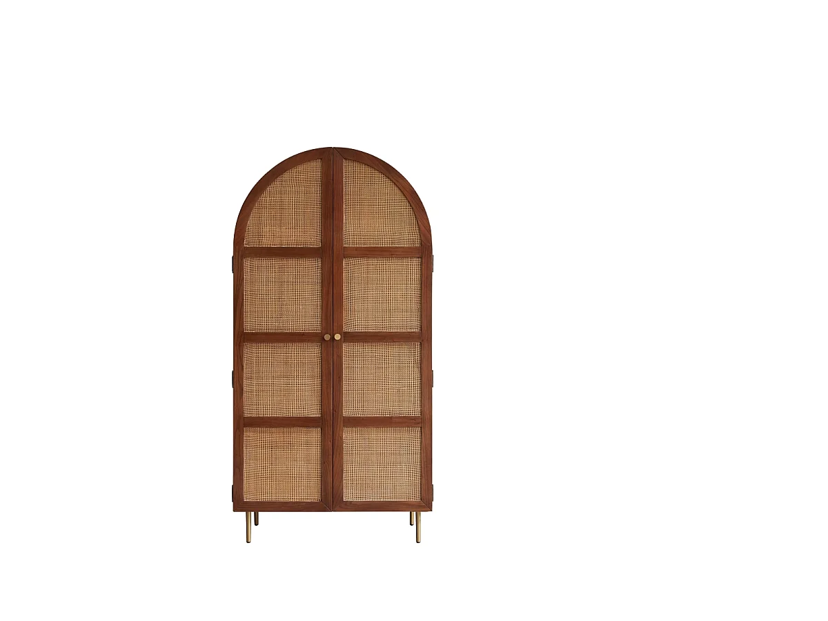 Armoire de rangement en bois d'orme et cannage Lisbeth