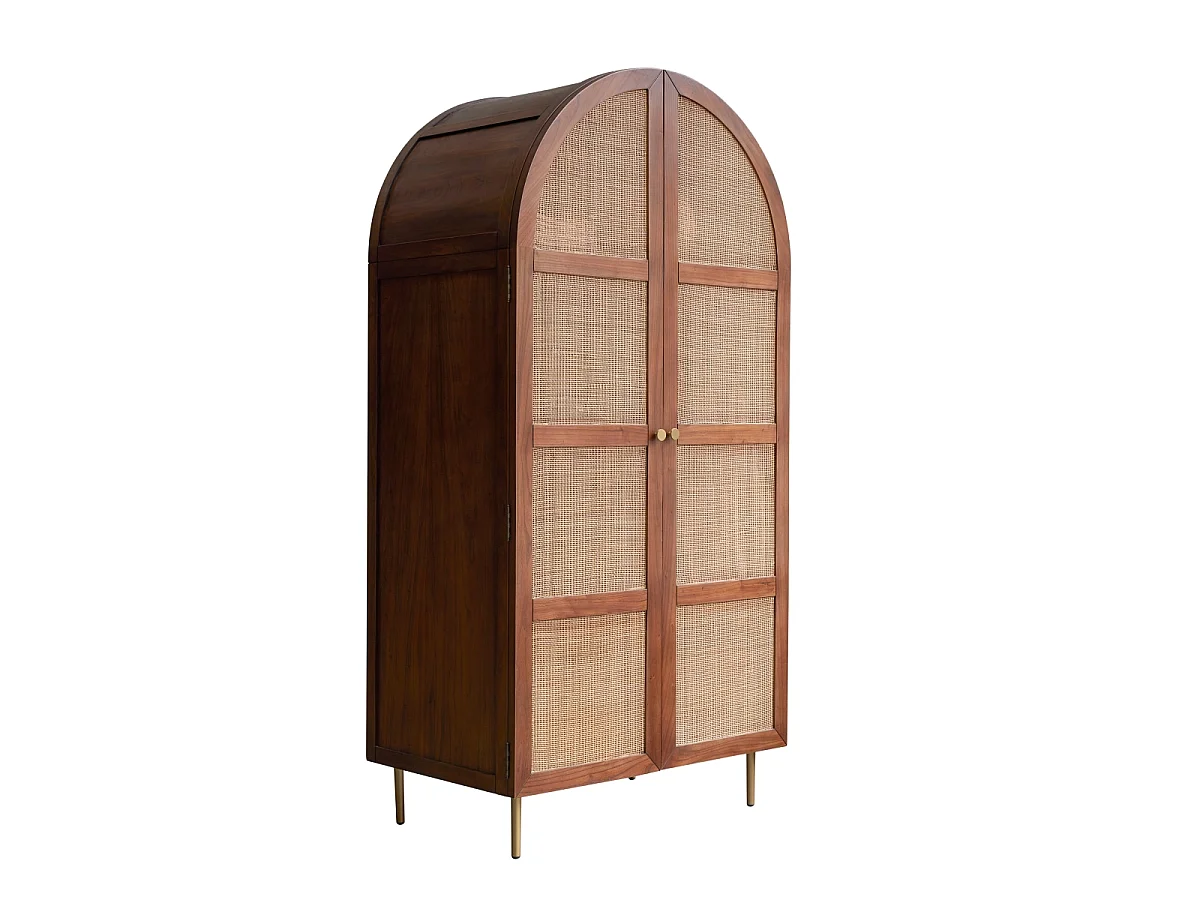 Armoire de rangement en bois d'orme et cannage Lisbeth